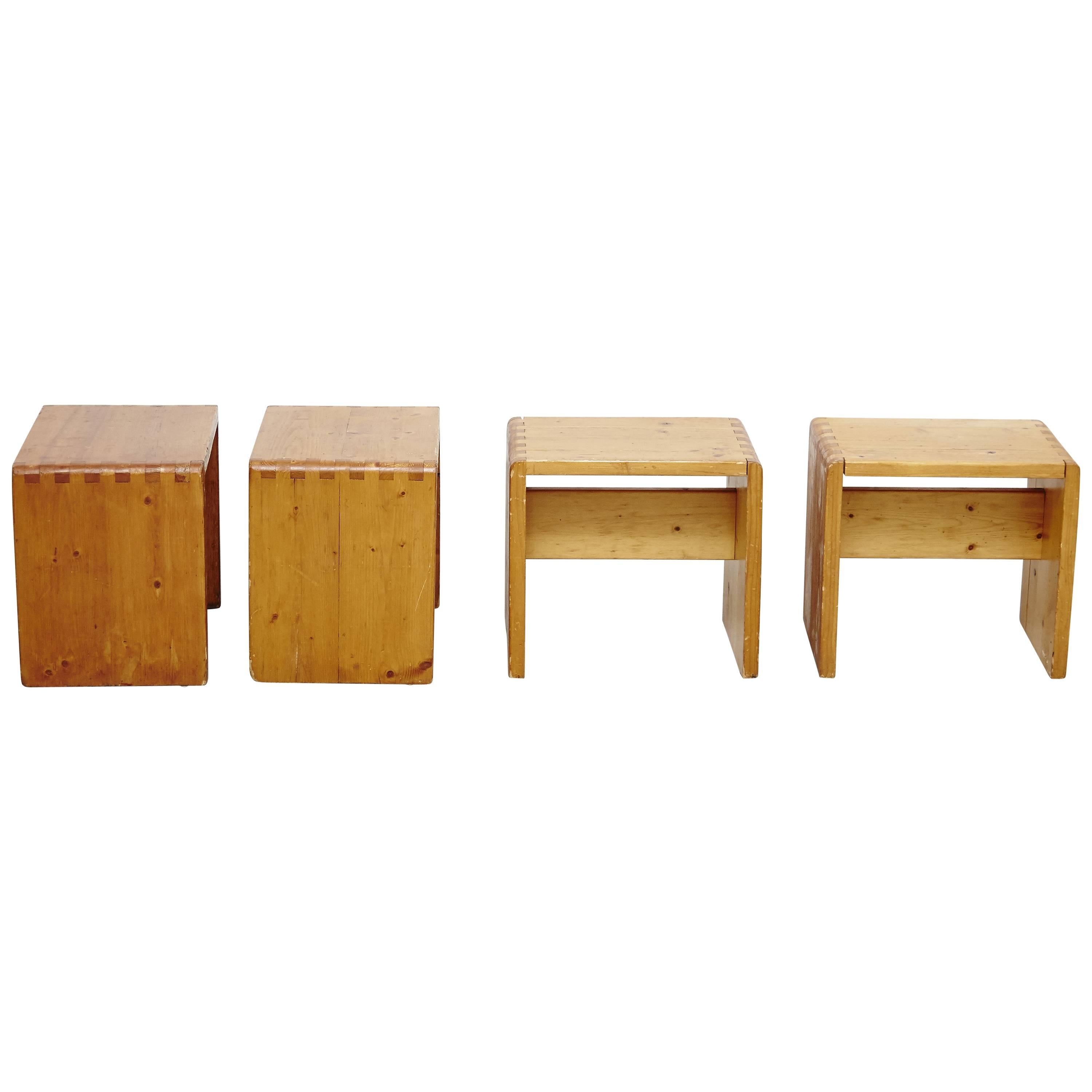 Set of Four Charlotte Perriand Stool for Les Arcs
