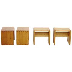 Set of Four Charlotte Perriand Stool for Les Arcs 12