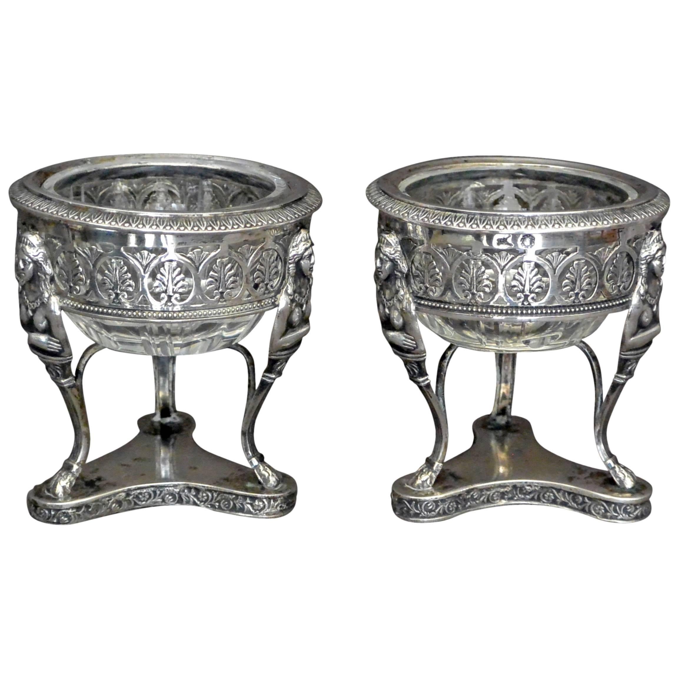 Pair Italian Neoclassical Silver Salts With Hermes