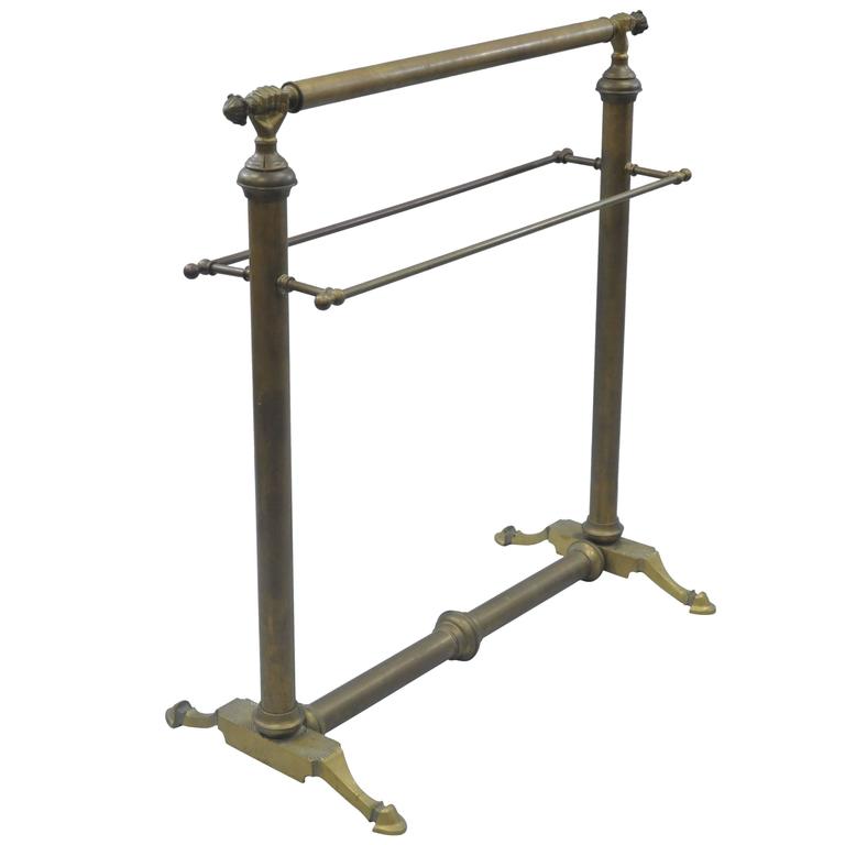 Clasped Hands Victorian Andre Arbus Style Solid Brass Quilt or Towel Rack Stand For Sale at 1stdibs