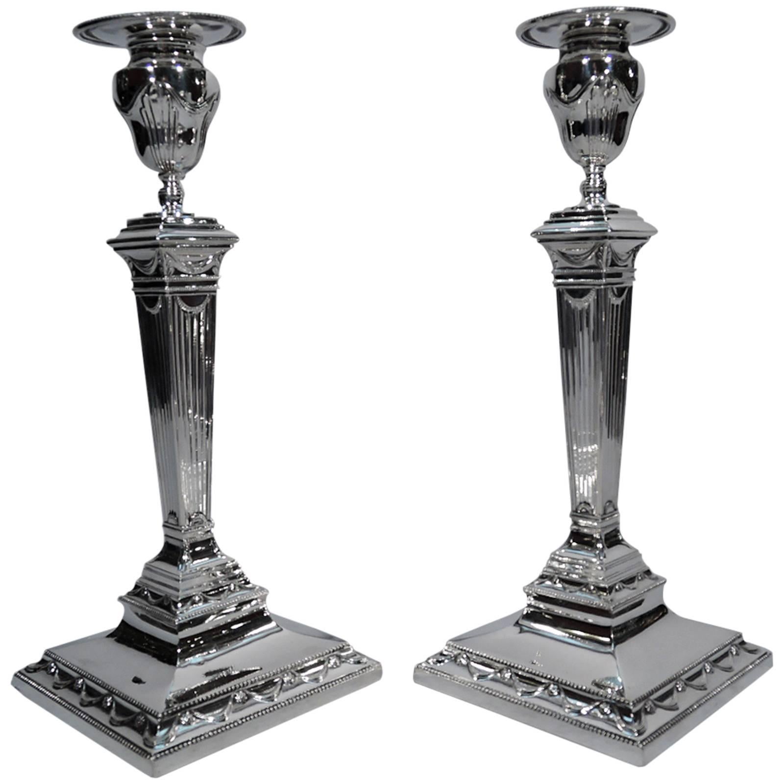 Tiffany Sterling Silver Candlesticks after English Neoclassical
