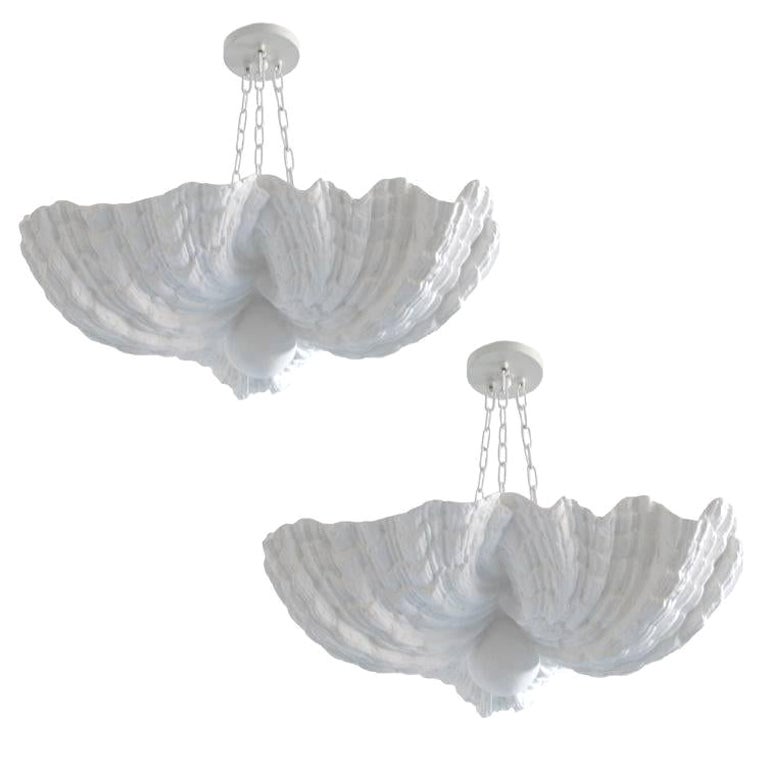 2 French Plaster Shell Chandeliers / Pendants by Jean Charles Moreux, 1930 For Sale