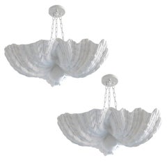 2 French Plaster Shell Chandeliers / Pendants by Jean Charles Moreux, 1930