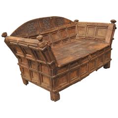 Antique 17th Century Continental Carved Anglo-Indian or Moorish Settle Bench