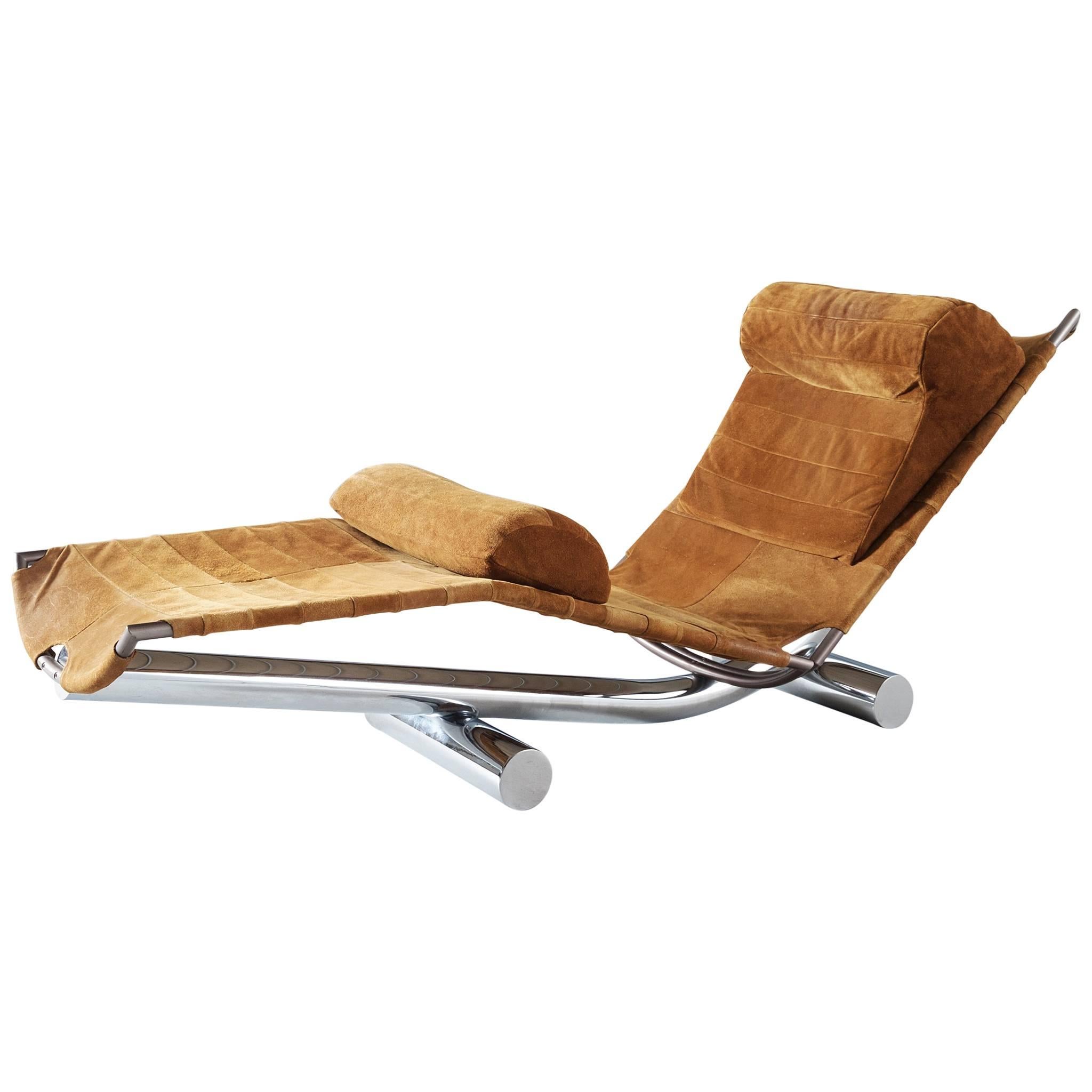 Paul Tuttle Chaise Longue 'Chariot' in Chrome and Suede