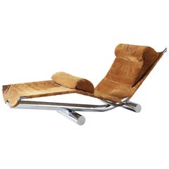 Paul Tuttle Chaise Longue 'Chariot' in Chrome and Suede