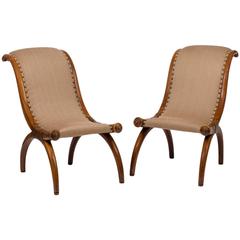 Rare Pair of Consulat Fruitwood Curule Side Chairs