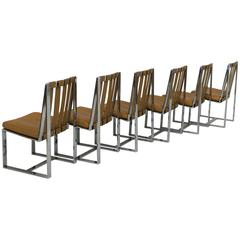 Rare Set of Six Flat Bar and Leather Milo Baughman Dining Chairs 8