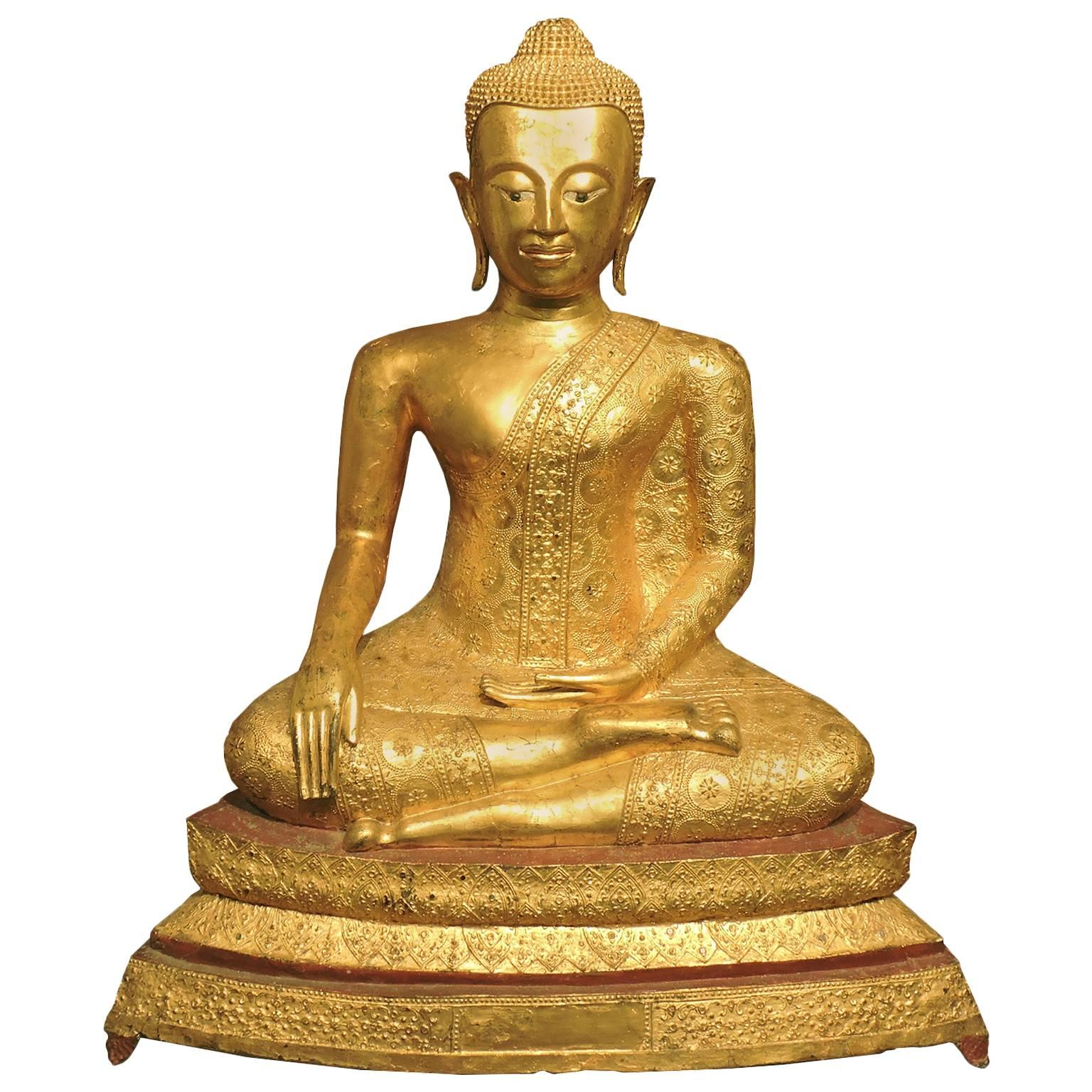 Large Antique 19th Century Thai, Rama IV Gilt Bronze Buddha