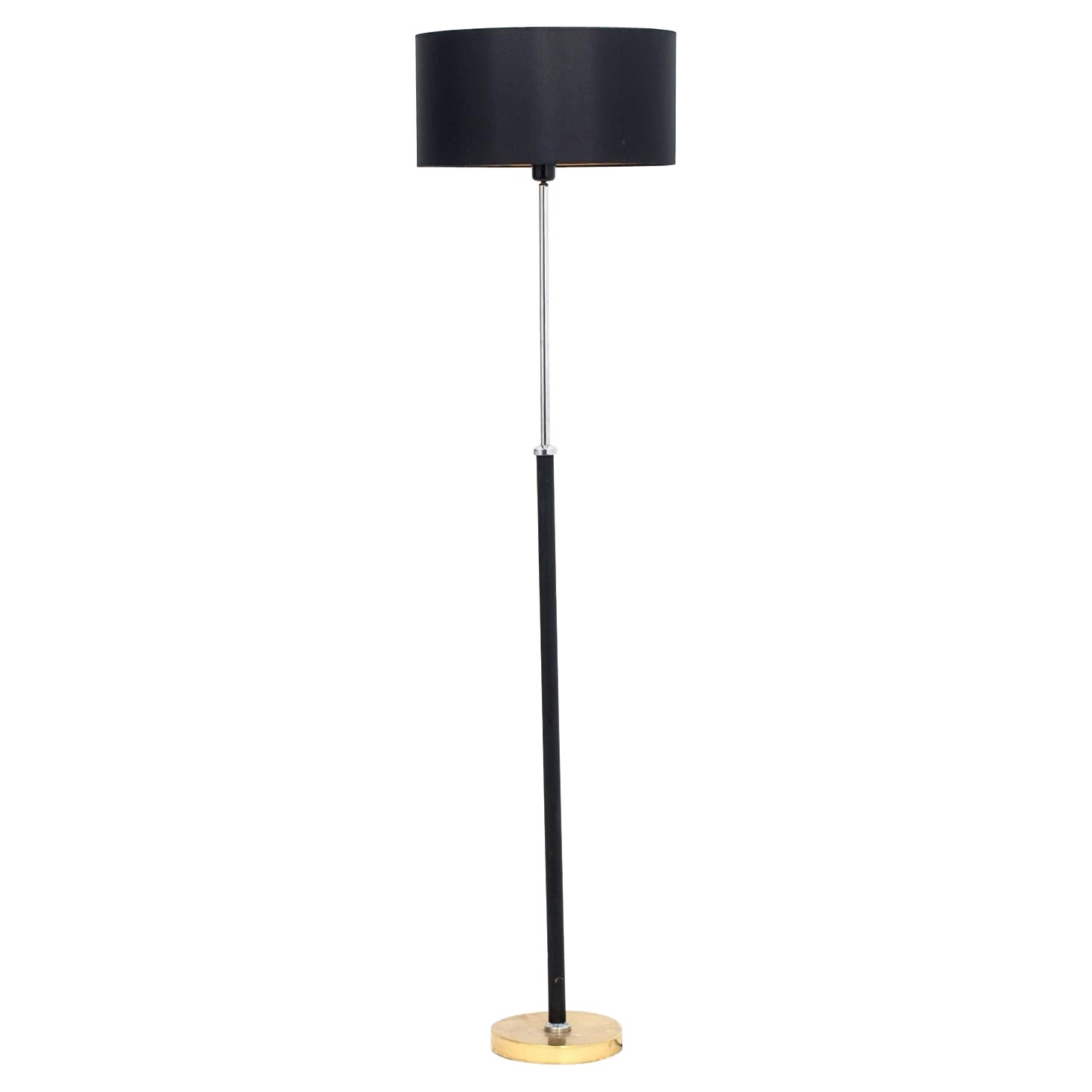 20th Mid-Century Leather and Brass Metal Floor Lamp For Sale