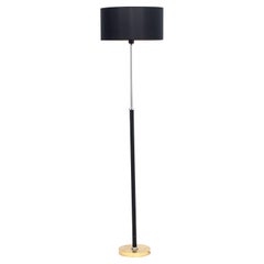 Vintage 20th Mid-Century Leather and Brass Metal Floor Lamp
