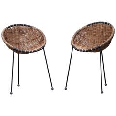 Vintage Rare Basket Tripod Chairs Attributed to Jean Royère