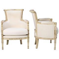 Pair of Louis XVI Style White Painted Bergeres 2
