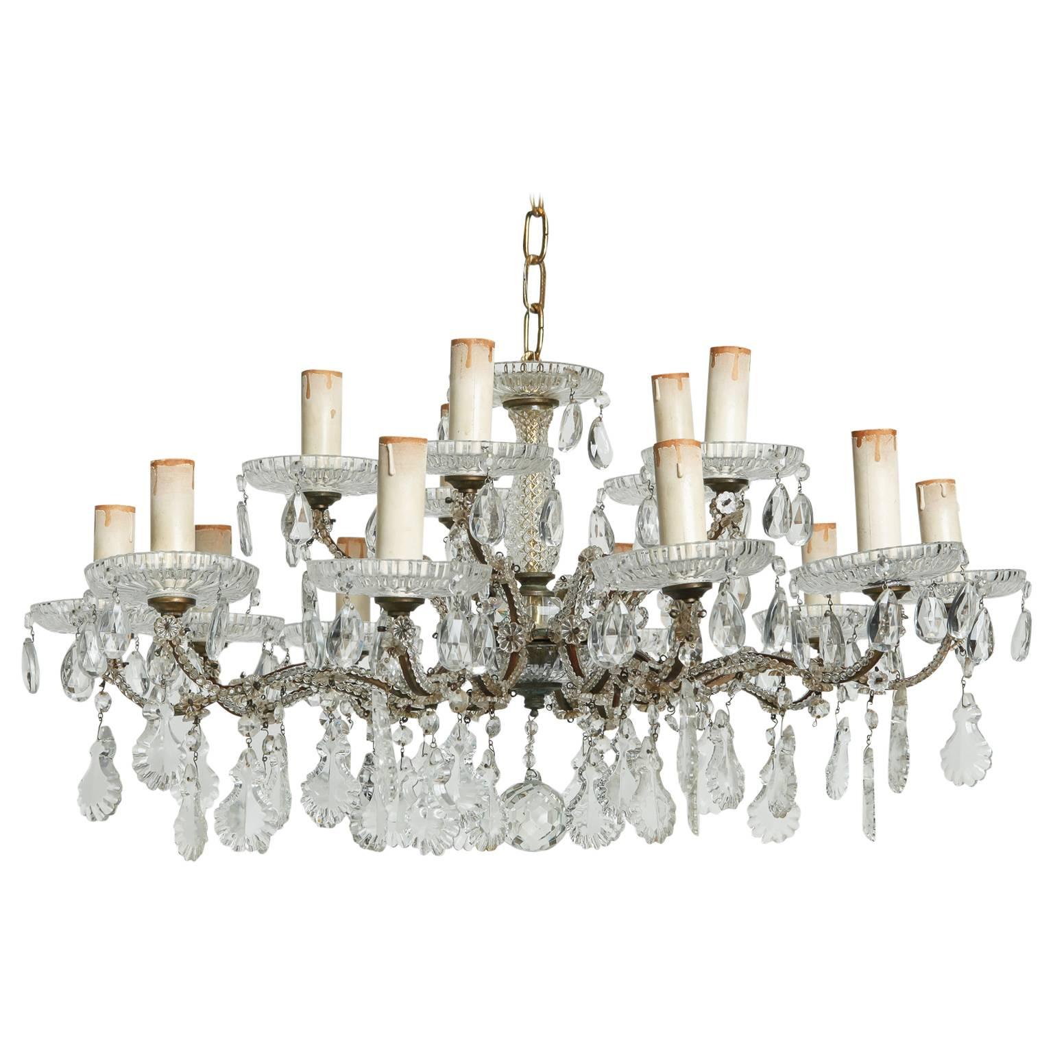 French Fifteen-Light Shallow Beaded Crystal Chandelier