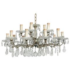 French Fifteen-Light Shallow Beaded Crystal Chandelier
