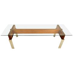 Mid-Century Modern Chrome and Wood Coffee Table 