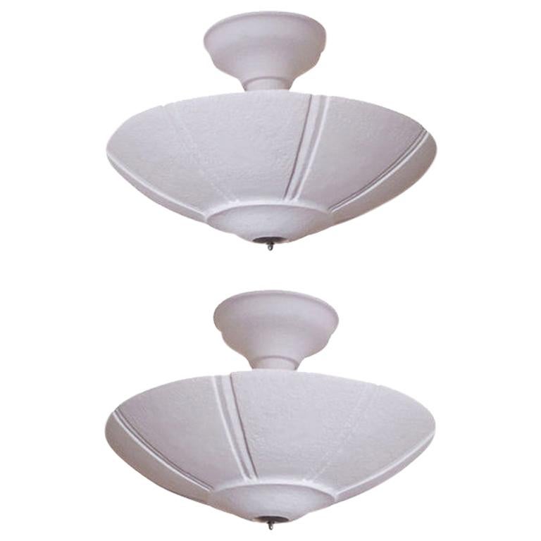 Two French Art Deco / Mid-Century Modern Plaster Chandeliers, 1930 For Sale