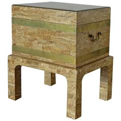 Maitland Smith Tesselated Stone and Brass Box on Stand