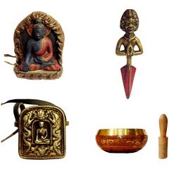 Vintage Set of Five Tibetan Protective Objects, Devotional Arts