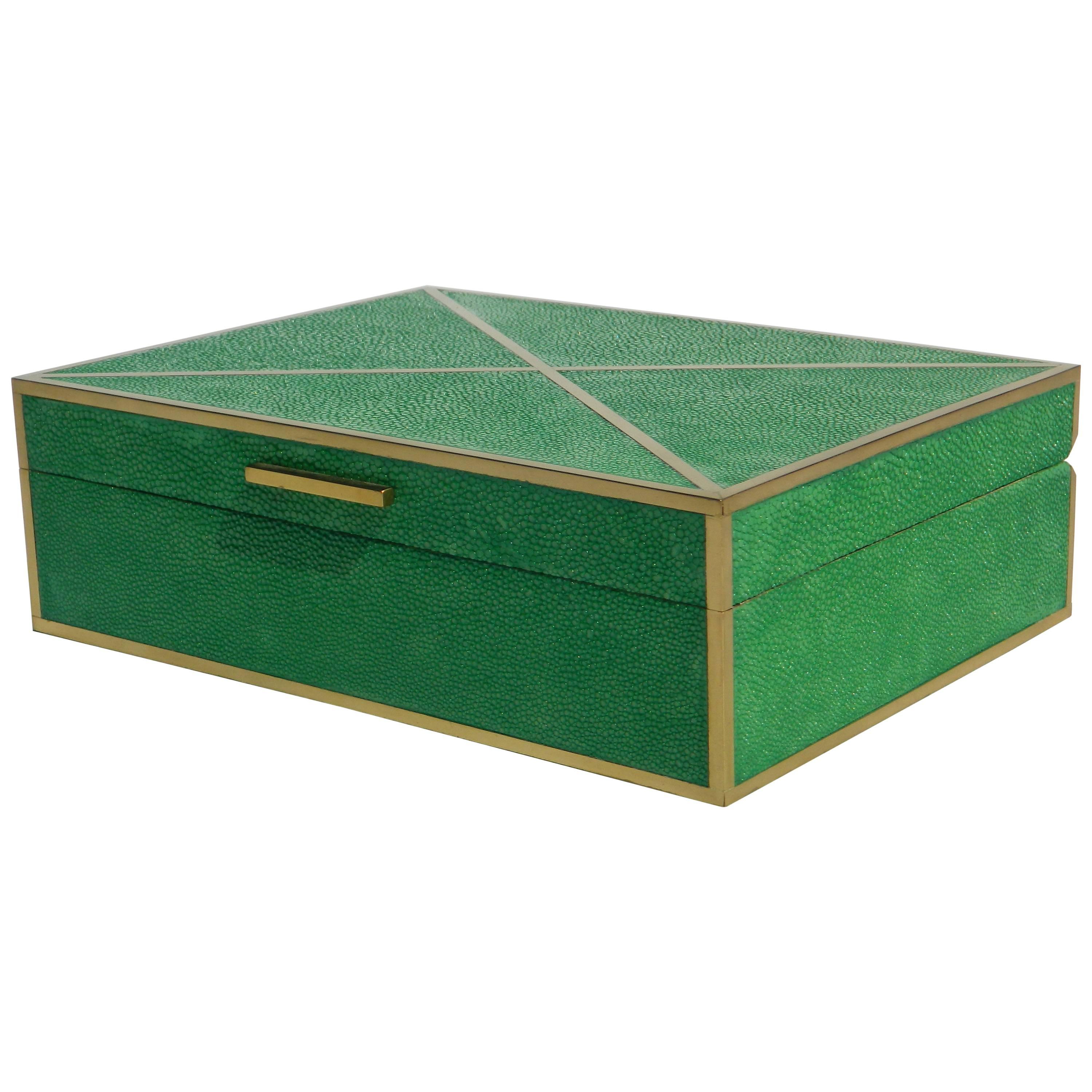 Emerald Green Shagreen Box with Brass Inlay