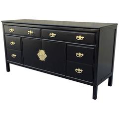 Black Lacquer Buffet with Ornate Brass Handles by Willet