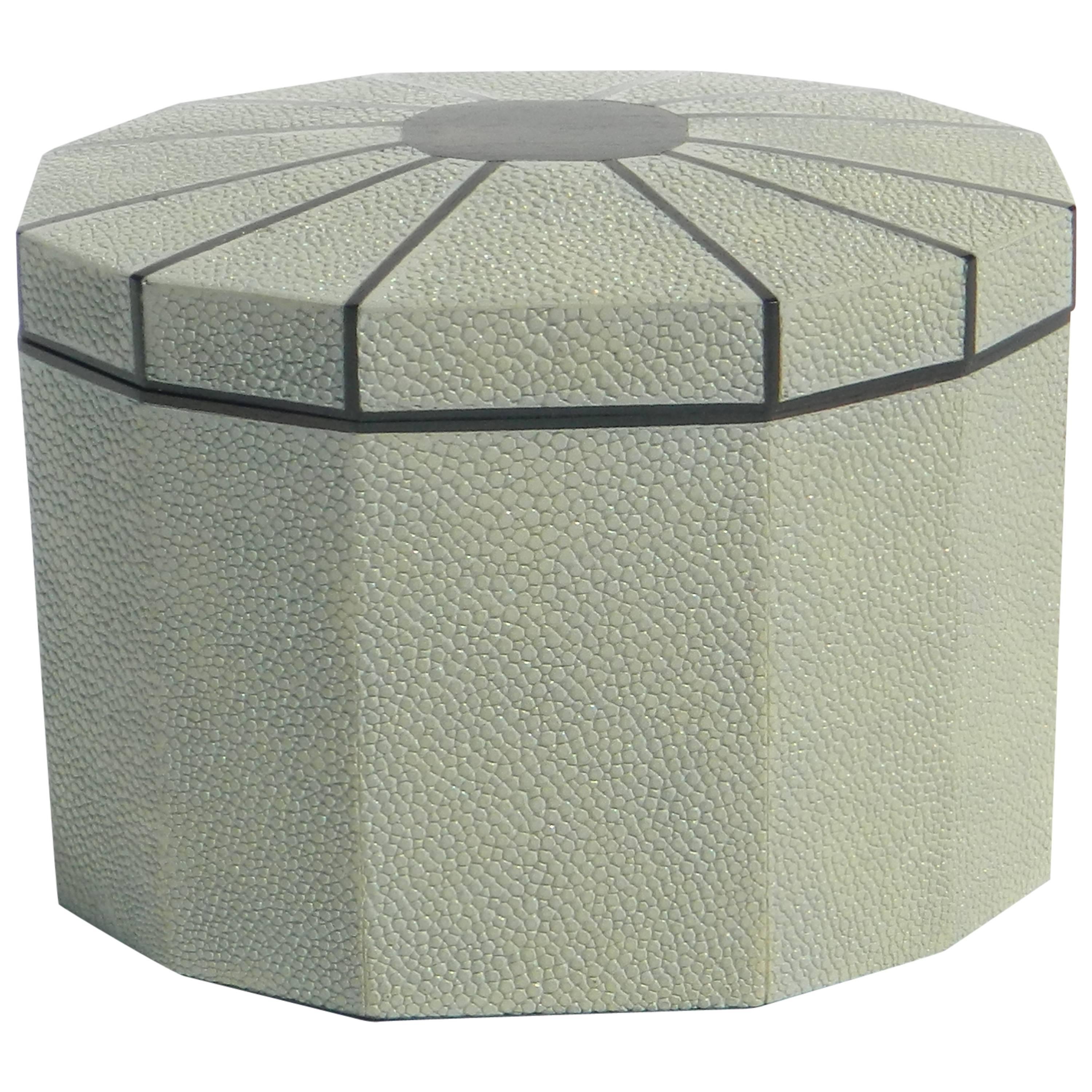 Octagon Shape Natural Shagreen Box With Ebony Inlay  For Sale