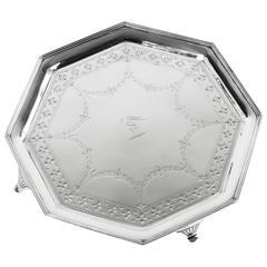 Vintage English Silver Plate Octagonal Footed Tray