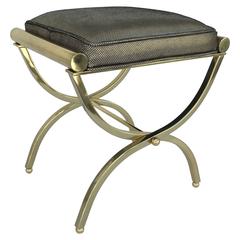 Polished Brass and Leather Vanity Stool by Charles Hollis Jones