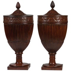 Pair of George III Carved Mahogany Dining Urns