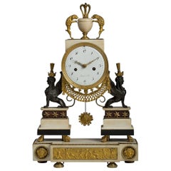 Louis XVI Marble, Ormolu and Patinated Bronze Mantel Clock