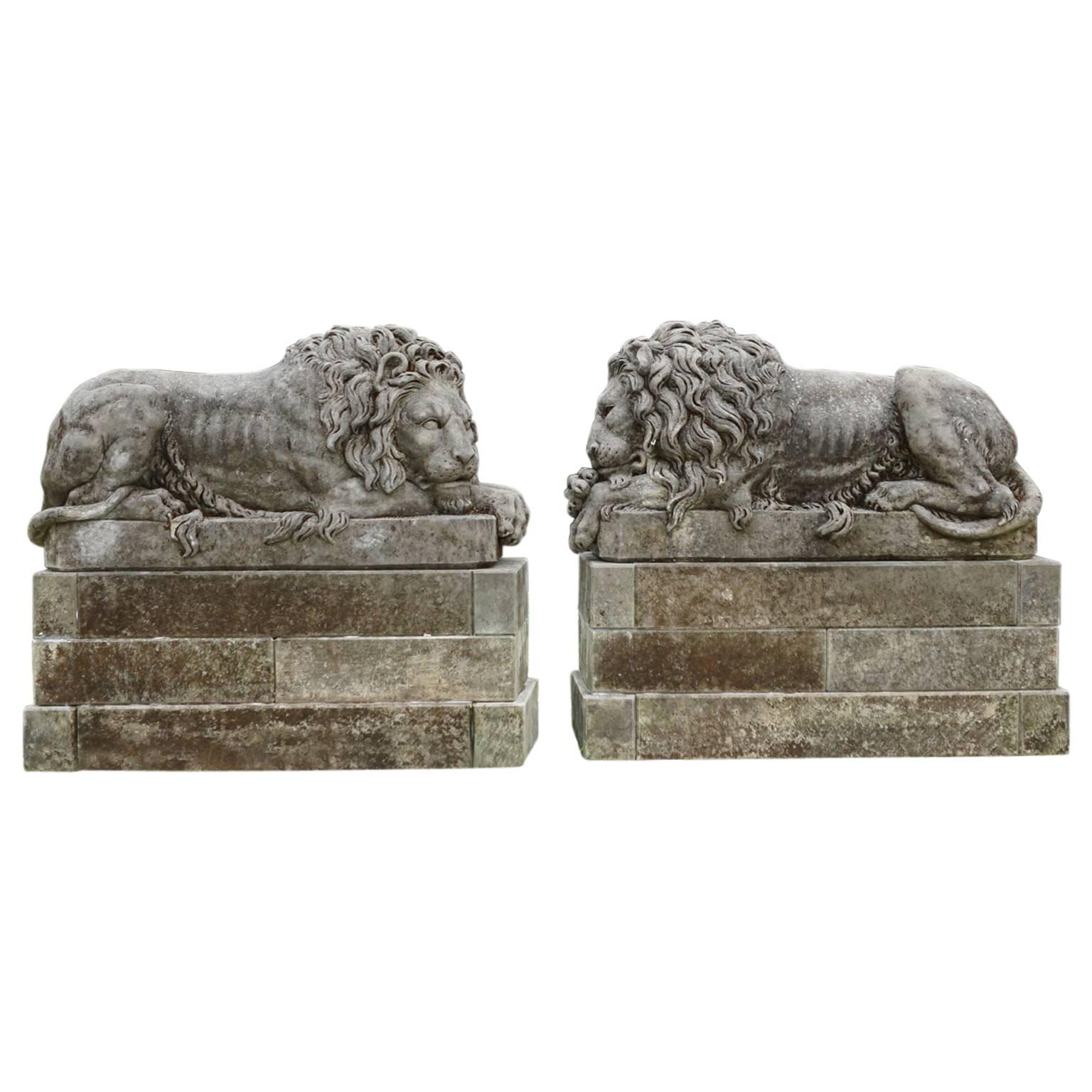 20th Century Pair of Canova Lions