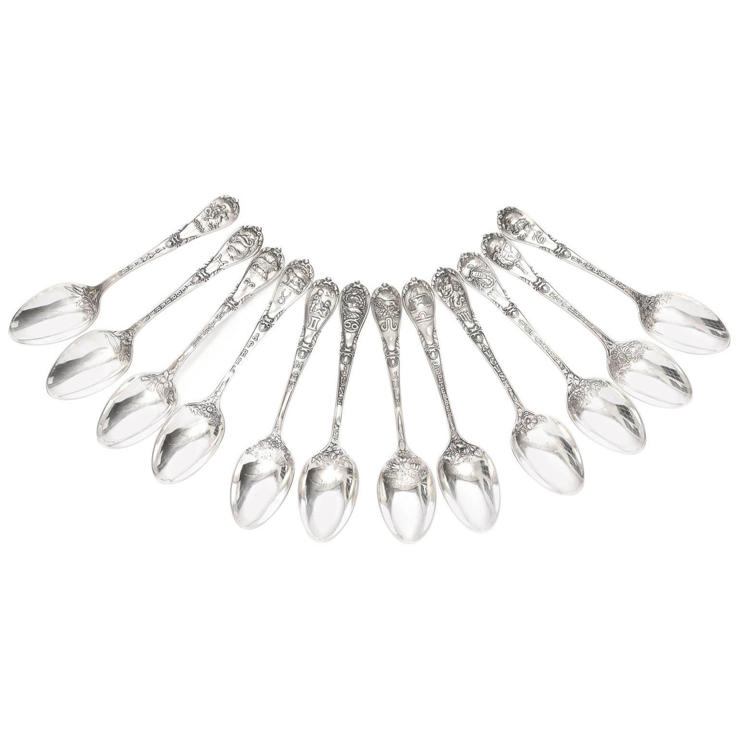 Set of 12 Gorham Zodiac Spoons in Sterling at 1stdibs
