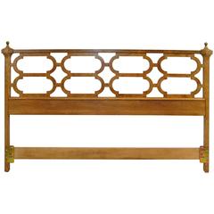 King-Size Olivewood Headboard with Brass Finials by Mastercraft
