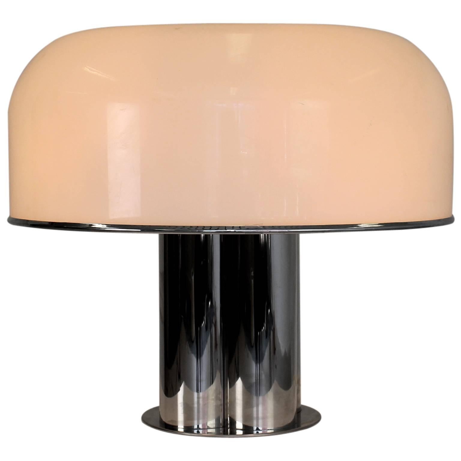 Large Guzzini Table Lamp in Chrome and White Synthetic For Sale