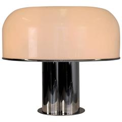 Large Guzzini Table Lamp in Chrome and White Synthetic