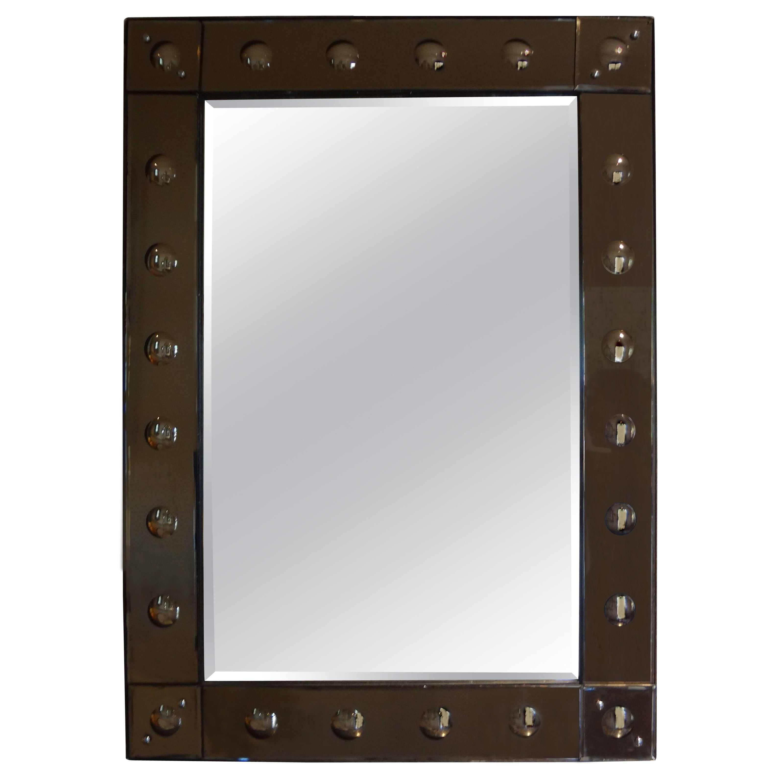 Mid-century Rectangular Beveled Bronze Venetian Mirror