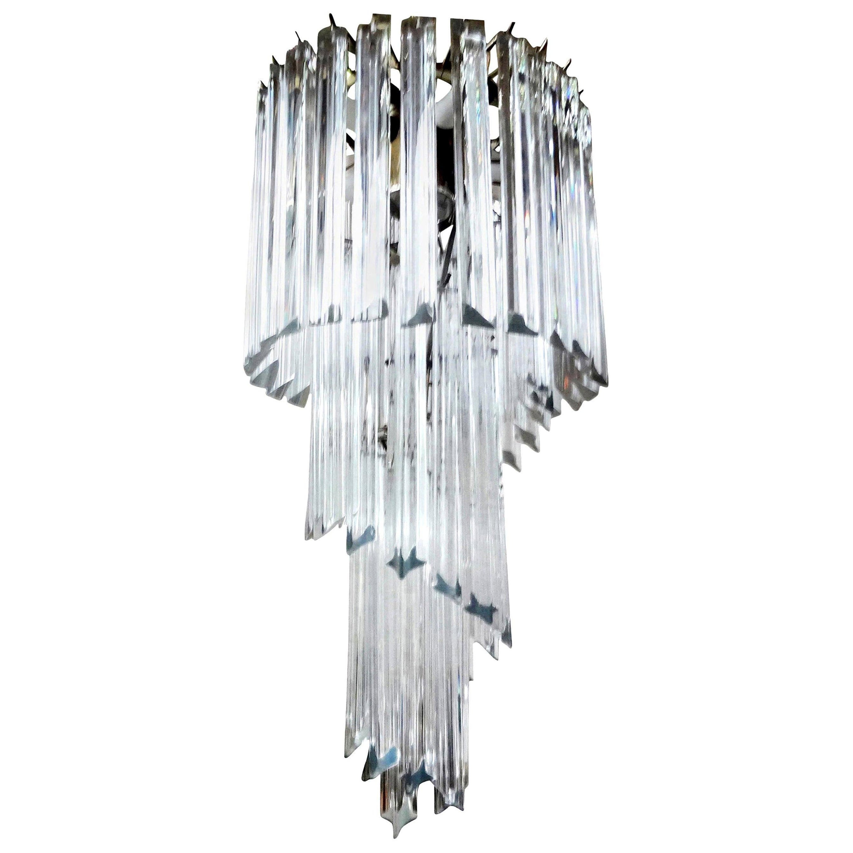 Venini Inspired Clear Murano Glass Prism Spiral Chandelier