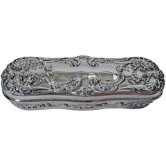 Antique Gorham Sterling Silver Trinket Box with Flowers and Scrolls