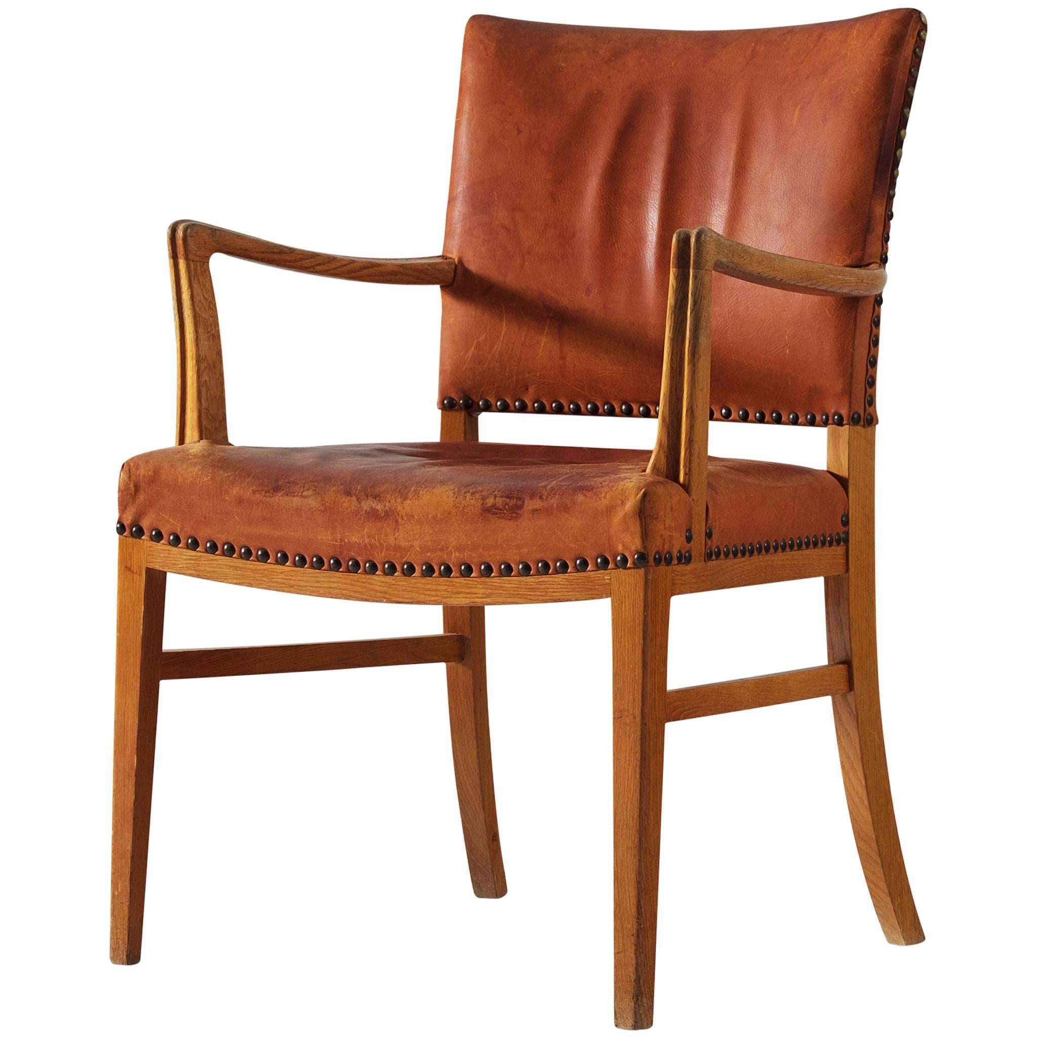 Danish Armchair in Oak and Cognac Leather 