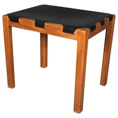 Retro Teak and Black Leather Stool, by Glasmäster, Sweden, 1960s