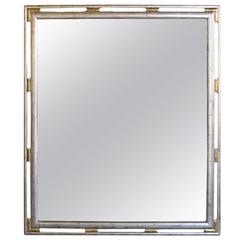 Stylish American Mid-Century Silver & Gold Leafed Rectangular Wooden Mirror