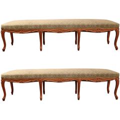 Pair of 19th Century French Louis XV Carved Walnut Eight-Leg Backless Benches