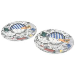 Pair of Fornasetti Hot Air Balloon Race Porcelain Plates 1