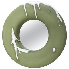 Amazing Green and White Ceramic Mirror by Mia Jensen, circa 2015
