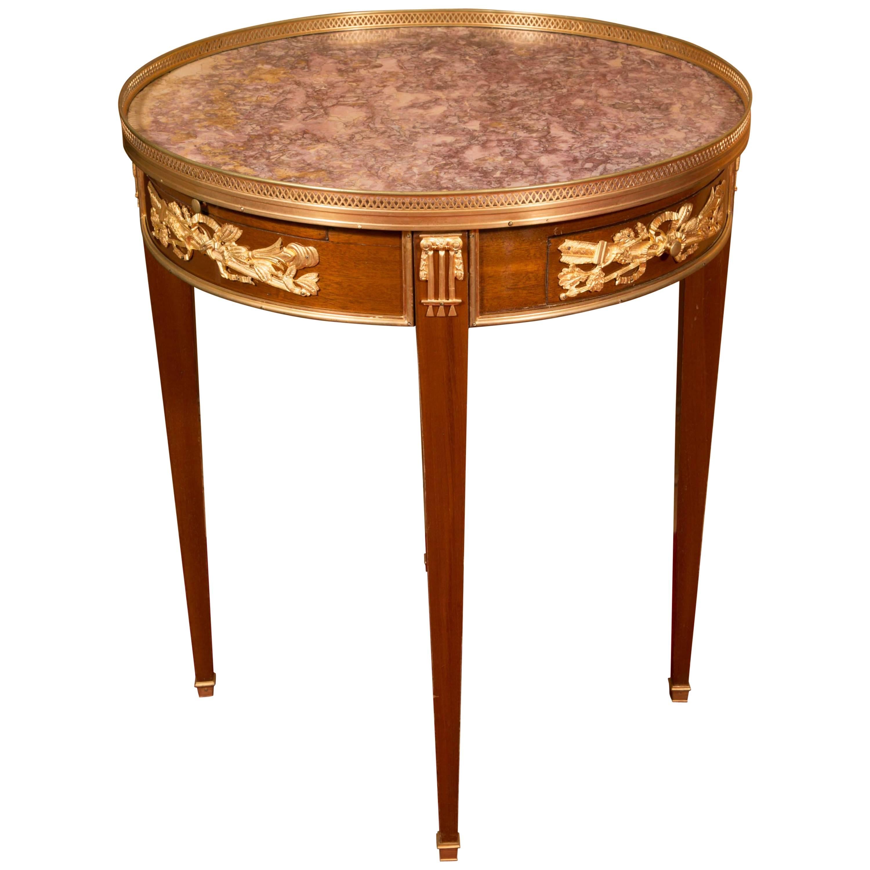 Pedestal Louis XVI Style Mahogany and Gilt Bronze, Marble Top, 19th Century