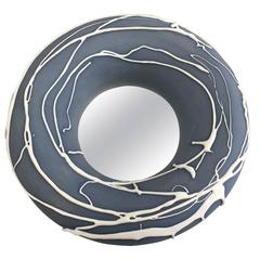 Amazing Blue and White Ceramic Mirror by Mia Jensen, circa 2015