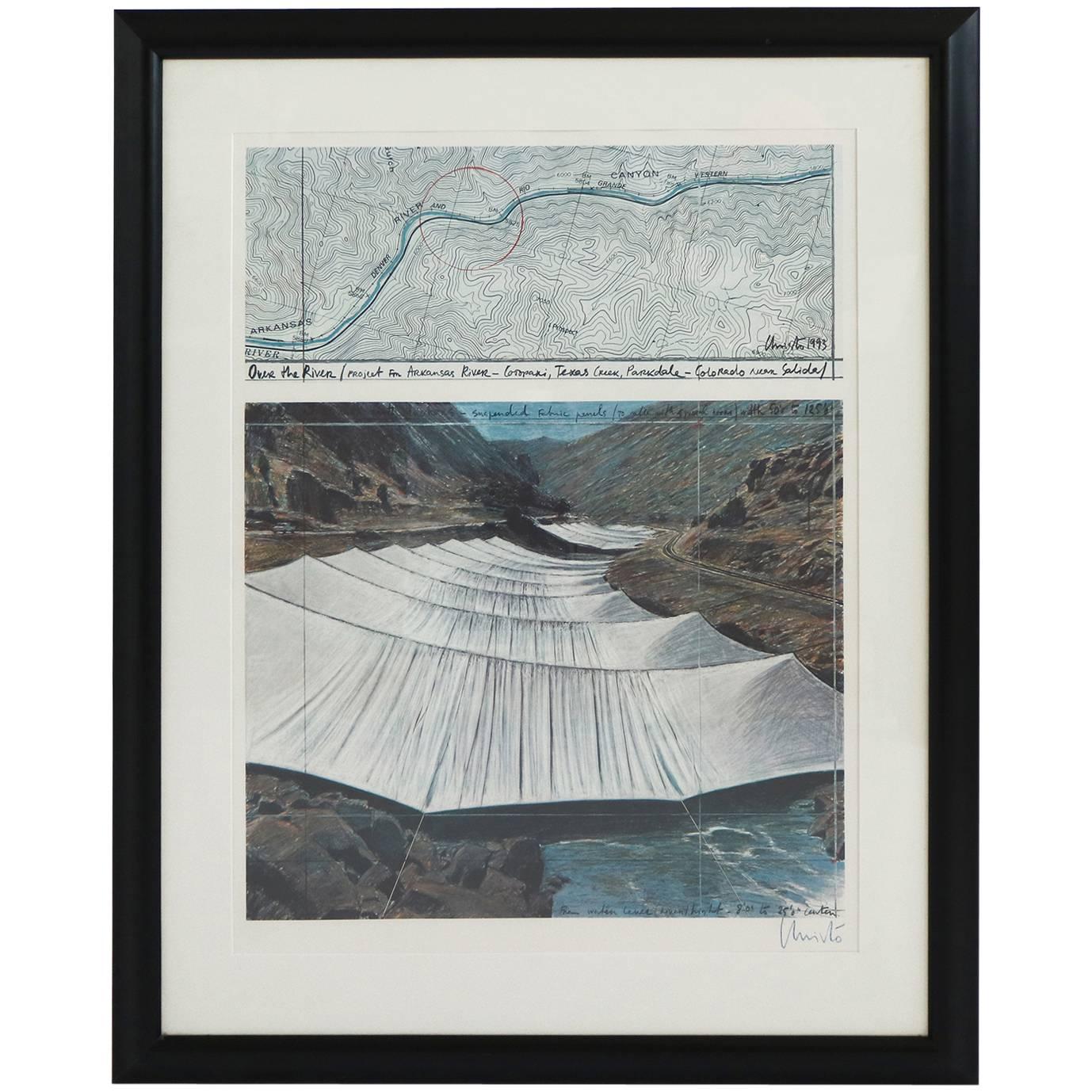 Christo and Jeanne-Claude and Christo Signed in Christo in Crayon Lithograph  For Sale