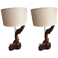 Pair of Sculptural California Driftwood 1960s Table Lamps 4