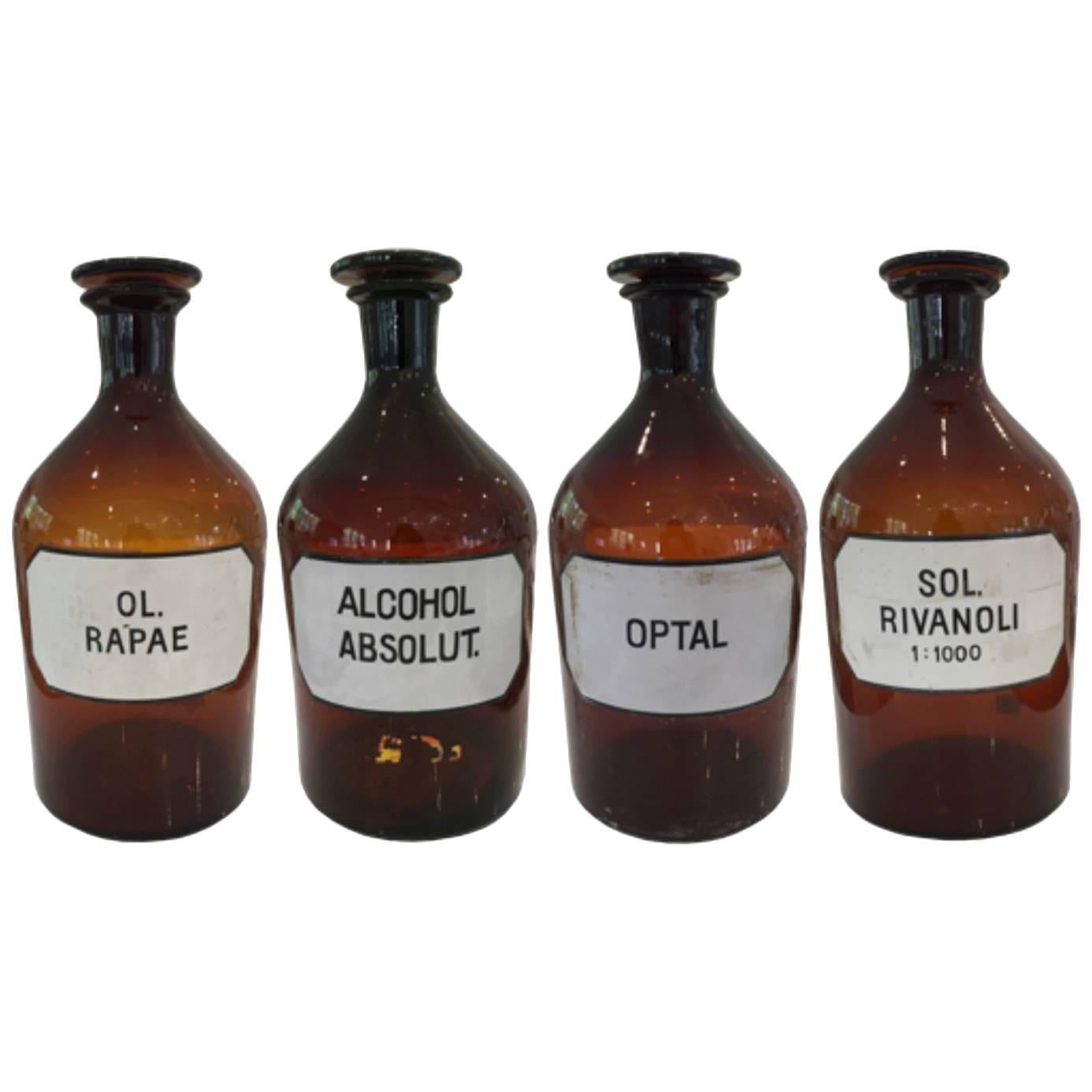 Collection of Amber Pharmacy Bottles For Sale