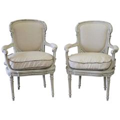 Pair of Rose Carved French Open Armchairs